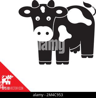 Carina icona Holstein Cow. Bovini, latticini e agricoltura simbolo di vettore nero solido. Illustrazione Vettoriale