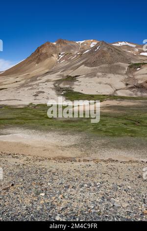 Paesaggio a Paso Pehuenche - attraversando il confine dall'Argentina al Cile durante il viaggio in Sud America Foto Stock