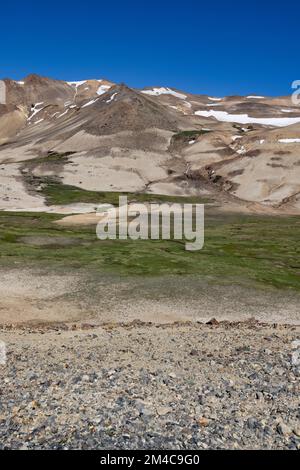 Paesaggio a Paso Pehuenche - attraversando il confine dall'Argentina al Cile durante il viaggio in Sud America Foto Stock