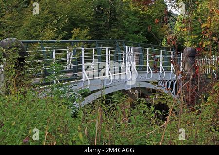 Iron Bridge 1813, attraversando il fiume Goyt, nel Parco di Brabyns, Marple, Stockport, Cheshire, Inghilterra, Regno Unito, SK6 5DT Foto Stock