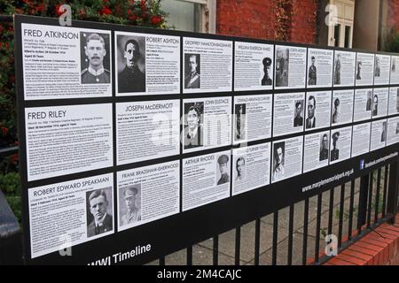 Cronologia della prima guerra mondiale a Marple cenotaph, Marple Memorial Park, Marple, Stockport, Greater Manchester, Cheshire, Inghilterra, Regno Unito, SK6 6BB Foto Stock