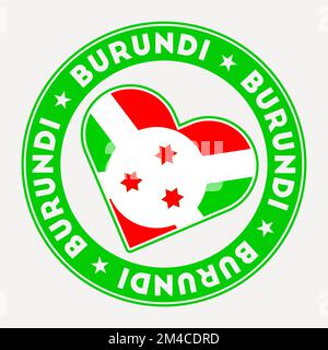 Badge della bandiera del Burundi. Dal Burundi con il logo dell'amore. Sostenere il timbro della bandiera del paese. Illustrazione vettoriale. Illustrazione Vettoriale