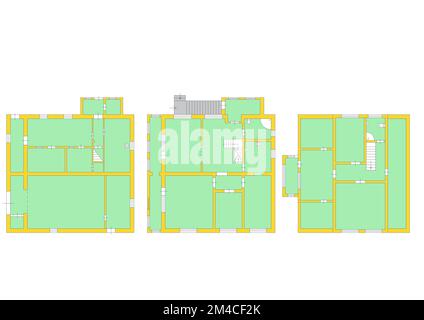 Set of floorplans blueprints. 2d floor plan. Floorplan. Apartment plan concept. Isometric floor plan. Reading floor plan. Foto Stock