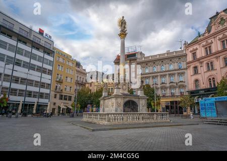 Colonna della peste in Piazza della libertà - Brno, Repubblica Ceca Foto Stock