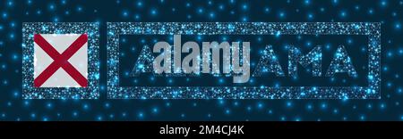 Badge Alabama. Bandiera dell'Alabama nello stile geometrico della rete incandescente. Illustrazione vettoriale trendy. Illustrazione Vettoriale