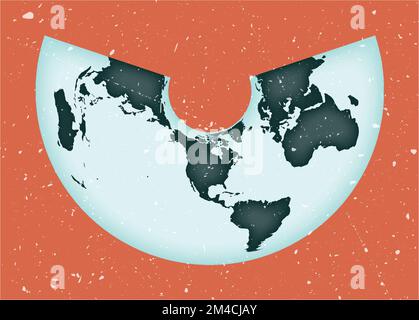 Poster delle mappe mondiali. Proiezione conica ad area uguale di Albers. Forma vintage World con texture grunge. Illustrazione vettoriale artistica. Illustrazione Vettoriale