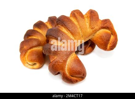 Un hamburger dolce a forma di bagel su sfondo bianco. Cottura fatta in casa. Croissant Foto Stock