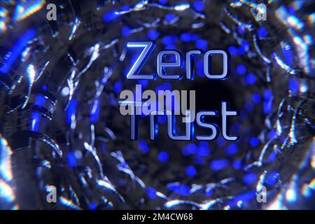 Iscrizione zero trust. Concetto di connessione di rete. Modello di sicurezza zero trust. Rete protetta. rendering 3d.. Foto Stock