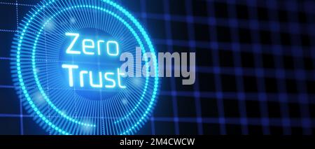 Modello di sicurezza zero trust. Rete protetta. Ologramma con l'iscrizione zero trust. rendering 3d.. Foto Stock