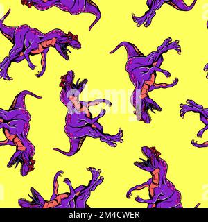 motivo di colore allosaurus su sfondo giallo. Illustrazione vettoriale Illustrazione Vettoriale