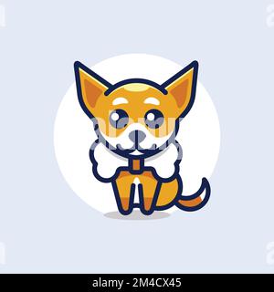 Carino Kawaii Puppy Dog Mascot Cartoon Logo Design icona Illustrazione personaggio disegnato a mano. Illustrazione Vettoriale