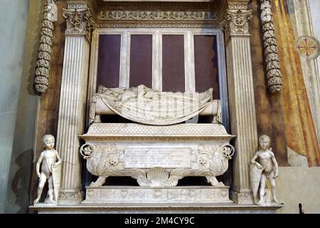 Tomba di Carlo Marsuppini (umanista italiano), Basilica di Santa Croce, Basilica di Santa Croce, Firenze, Firenze, Toscana, Italia, Europa Foto Stock