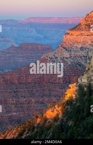 Canyon formazioni rocciose da vicino a Yavapai Point, il Parco Nazionale del Grand Canyon, Arizona USA Foto Stock