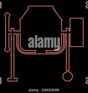 Neon calcestruzzo mixer cemento macchina icona nero colore vettore illustrazione piatto stile immagine semplice rosso colore vettore illustrazione immagine piatto stile luce Illustrazione Vettoriale