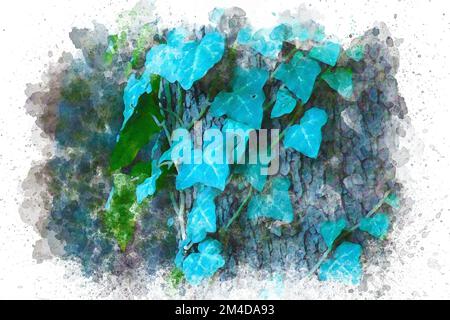acquerello arte blu foglie di edera Foto Stock