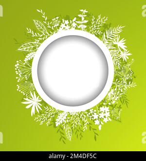 estate primavera verde foglie rami ramoscelli piante fogliame verde cornice circolare con posto per testo isolato vettore illustrazione Illustrazione Vettoriale
