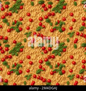 Sfondo da spaghetti, insalata e pomodori ciliegini primo piano Foto Stock