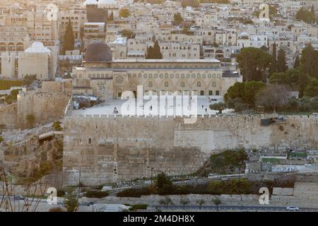 Monte Tempio. Vista dal Monte Olive a Gerusalemme. Gerusalemme, Israele Foto Stock