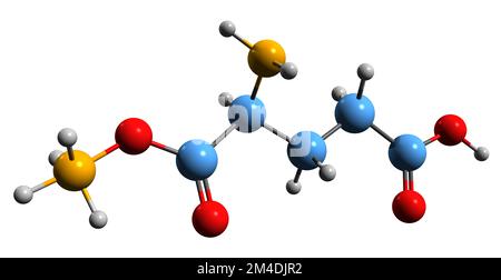 3D immagine di glutammato monoammonico formula scheletrica - struttura chimica molecolare di esaltatore di sapore isolato su sfondo bianco Foto Stock