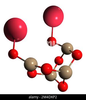 3D immagine della formula scheletrica del borace - struttura chimica molecolare del tetraborato di sodio decaidrato isolato su sfondo bianco Foto Stock