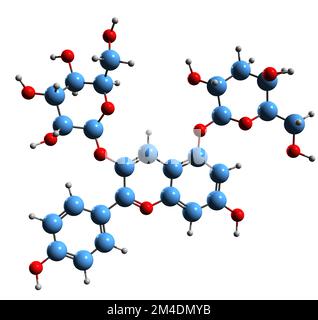 3D immagine della formula scheletrica della Pelargonina - struttura chimica molecolare dell'antocianina isolata su sfondo bianco Foto Stock