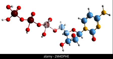 3D immagine di citidina trifosfato formula scheletrica - struttura chimica molecolare di pirimidina nucleoside trifosfato isolato su sfondo bianco Foto Stock