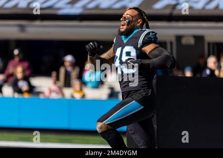 Charlotte, North Carolina, Stati Uniti. 18th Dec, 2022. Il linebacker Frankie Luvu (49) della Carolina Panthers si esaurisce per il matchup della NFL contro i Pittsburgh Steelers a Charlotte, NC. (Scott Kinser/Cal Sport Media). Credit: csm/Alamy Live News Foto Stock