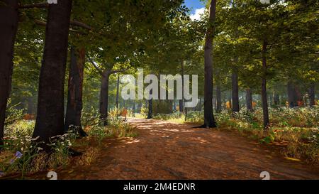 3d rappresentazione di un mondo virtuale con un ambiente naturale Foto Stock