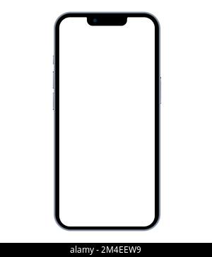 IPhone 14 vettoriale smartphone mockup vista frontale. 3D illustrazione di un moderno cellulare di mela con schermo vuoto. Illustrazione Vettoriale
