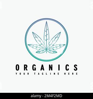 Linea semplice ed unica fuori foglia marijuana o cannabis immagine grafica icona logo disegno astratto concetto vettore stock. relativo alla natura o alla salute Illustrazione Vettoriale