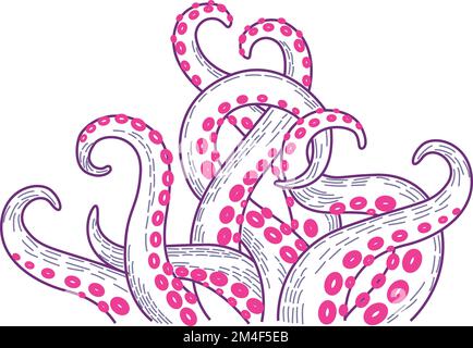 Octopus tentacoli cartoni animati colori illustrazioni vettoriali ricami Illustrazione Vettoriale