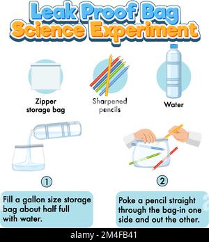 Illustrazione dell'esperimento scientifico del sacchetto a prova di perdite Illustrazione Vettoriale