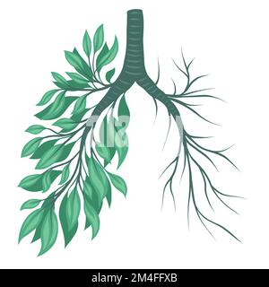I polmoni umani del vettore hanno dimezzato dalle foglie e dai rami appassiti. Malattia aria naturale. Salvare la terra e l'ambiente. Arte concettuale della malattia polmonare Illustrazione Vettoriale