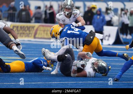 NCAA Football 20 2022 Potato Bowl: Michigan orientale che corre indietro Samson Evans (22) in azione con il Michigan orientale e San Jose Stato tenuto presso Albertsons Stadium a Boise Id. David Seelig/Cal Sport medi Foto Stock