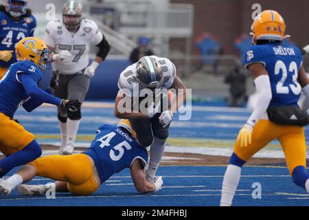 NCAA Football 20 2022 Potato Bowl: Michigan orientale ricevitore Gunnar Oakes (82) in azione durante la partita con il Michigan orientale e San Jose state tenuto all'Albertsons Stadium a Boise Id. David Seelig/Cal Sport medi Foto Stock