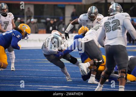 NCAA Football 20 2022 Potato Bowl: Michigan orientale che corre indietro Samson Evans (22) in azione con il Michigan orientale e San Jose Stato tenuto presso Albertsons Stadium a Boise Id. David Seelig/Cal Sport medi Foto Stock