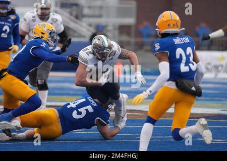 NCAA Football 20 2022 Potato Bowl: Michigan orientale ricevitore Gunnar Oakes (82) in azione durante la partita con il Michigan orientale e San Jose state tenuto all'Albertsons Stadium a Boise Id. David Seelig/Cal Sport medi Foto Stock