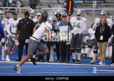 NCAA Football 20 2022 Potato Bowl: Eastern Michigan Wide Receiver Dylan Drummond (1) in azione durante la partita con Eastern Michigan e San Jose state tenuto all'Albertsons Stadium di Boise Id. David Seelig/Cal Sport medi Foto Stock