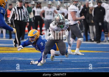 NCAA Football 20 2022 Potato Bowl: Michigan orientale che corre indietro Jaylon Jackson (28) in azione durante la partita con il Michigan orientale e San Jose state tenuto all'Albertsons Stadium a Boise Id. David Seelig/Cal Sport medi Foto Stock