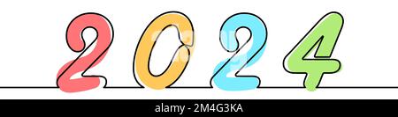 Disegno in linea continuo di 2024 anno. Una linea che traccia lo sfondo delle festività. Illustrazione vettoriale. Astratto sfondo di Capodanno Illustrazione Vettoriale