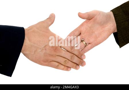 stretta di mano dell'uomo e della donna in un ufficio Foto Stock