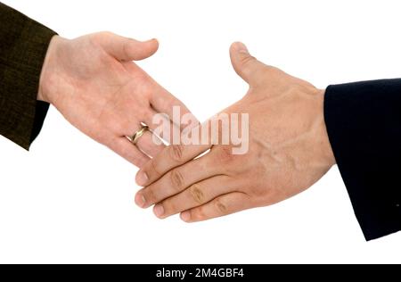 Stretta di mano di uomo e donna in un ufficio, Bundesrepublik Deutschland Foto Stock