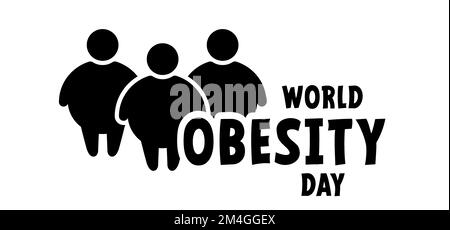 Cartoon mondo obesità giorno o celebrazione. Persone obese in salute con BMI, sovrappeso, problemi di obesità. Grassi, calorie uomo o donna. Indice di massa corporea Foto Stock