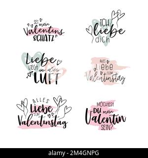 San Valentino scritta in lingua tedesca, vari detti come 'essere i miei San Valentino' o 'buon San Valentino', bella calligrafia, grande per le carte, gif Illustrazione Vettoriale