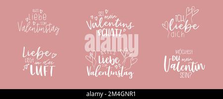 San Valentino scritta in lingua tedesca, vari detti come 'essere i miei San Valentino' o 'buon San Valentino', bella calligrafia, grande per le carte, gif Illustrazione Vettoriale