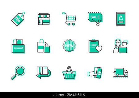 Shopping e vendita - Set di icone di stile design di linea Illustrazione Vettoriale