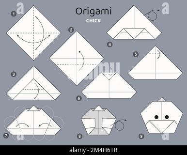 Tutorial Origami. Schema Origami per bambini Chick Illustrazione Vettoriale