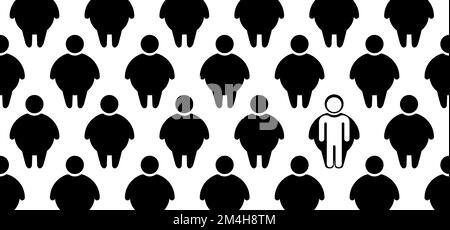 Cartoon mondo obesità giorno o celebrazione. Persone obese in salute con BMI, sovrappeso, problemi di obesità. Grassi, calorie uomo o donna. Indice di massa corporea Foto Stock