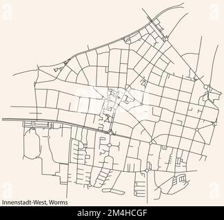 Mappa delle strade del QUARTIERE OVEST DI INNENSTADT, WORMS Illustrazione Vettoriale