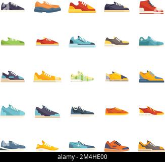 Le icone delle sneakers sono un piatto vettore. Scarpa ragazza. Passeggiata fitness isolata Illustrazione Vettoriale